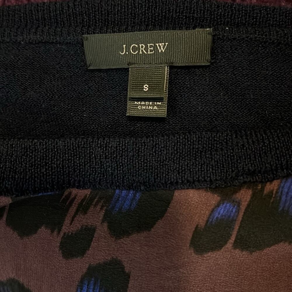 J Crew size S silk and merino wool animal print long sleeve scoop neck top - Picture 6 of 8